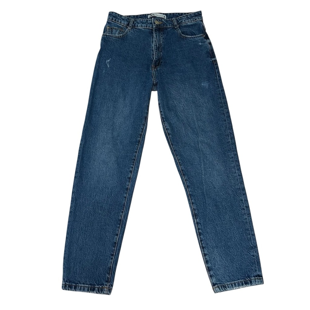 Zara Blue Straight Leg Jeans Medium Wash Denim Retro Streetwear Distressed Jeans